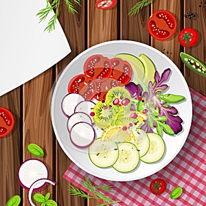 Healthy meal with fresh vegetable salad bowl