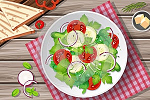 Healthy meal with fresh vegetable salad bowl