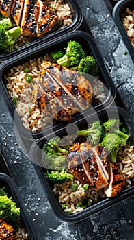 Healthy meal prep containers with balanced nutrition for the week. photo