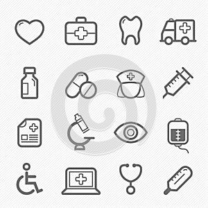 Saludable a médico línea conjunto compuesto por iconos 