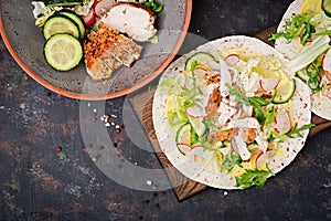 Healthy mexican tacos with baked chicken breast