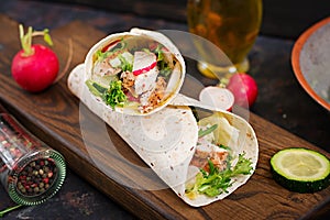 Healthy mexican tacos with baked chicken breast