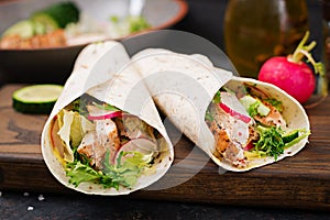 Healthy mexican tacos with baked chicken breast