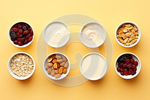 Healthy mix dried berries fruits, grains, nuts and yogurt organic food breakfast Generative AI