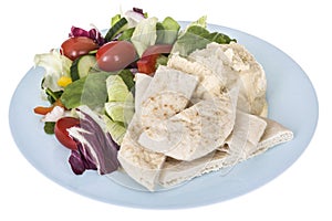 Healthy Mixed Salad with houmous and pitta bread