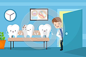 Healthy mouth vector kids concept. Teeth in dentist waiting room
