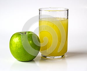 Healthy natural green apple juice with white background