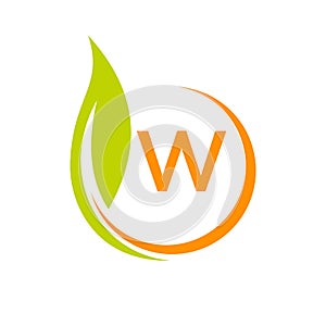 Healthy Natural Product Label Logo On Letter W Template. Letter W Eco Friendly, Green Tree Leaf Ecology Vector Concept