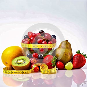 Healthy nutricion fresh fruits diet white Background, Generative AI photo