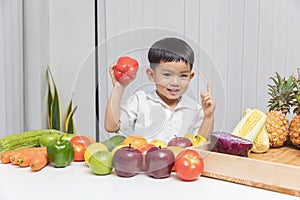Healthy and nutrition concept. Kid learning about nutrition to choose how to eat fresh fruits and vegetables