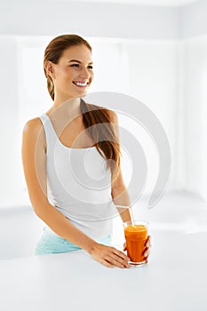 Healthy Nutrition. Vegetarian Woman Drinking Detox Juice. Food,