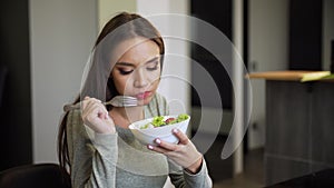 Healthy Nutrition. Woman Eating Vegetable Dieting Salad