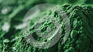 Healthy Nutritional Supplement: Close-Up of Green Spirulina Algae Powder