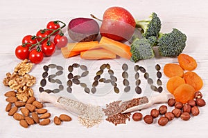 Healthy nutritious eating as source natural vitamin and minerals, food for brain health concept