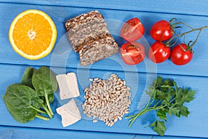 Healthy nutritious food as source folic acid, minerals, vitamin B9 and dietary fiber