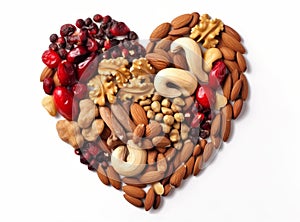 Healthy nuts in the shape of a heart