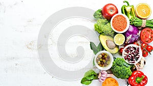 Healthy Organic Food. Fresh fruits and vegetables. Top view.