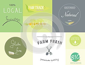 Healthy organic food labels and logos