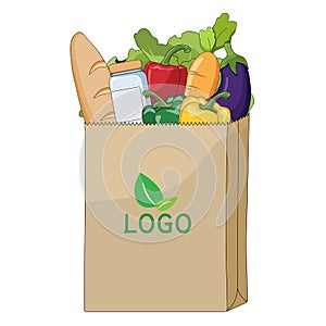 Healthy Organic Food in package paper bag for shopping department store or online order grocery  delivery service at home. Vector