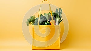 Healthy organic market shopping vegetables bag green diet food fresh supermarket groceries background
