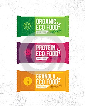 Healthy Organic Snack Bar Illustration. Raw Eco Food Vector Design Concert On Grunge Rough Background