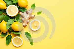 Healthy organic vegan immunity booster, herbal drink, antioxidant anti-inflammatory ginger lemon tea