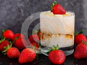 Healthy overnight oats served with strawberries