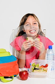 Healthy packed lunch box for elementary school girl