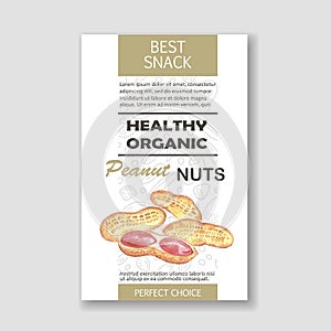 Healthy peanut vertical label. Vector packaging design.