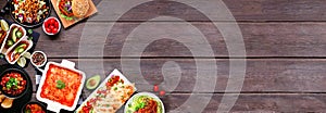 Healthy plant based vegetarian meal corner border on a dark wood banner background photo