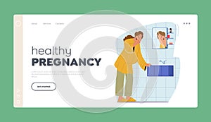 Healthy Pregnancy Landing Page Template. Pregnant Woman Experiencing Nausea and Intense Feeling Of Discomfort