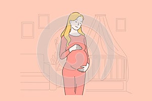 Healthy pregnancy, waiting for childbirth, baby expecting and childbearing, happy motherhood concept