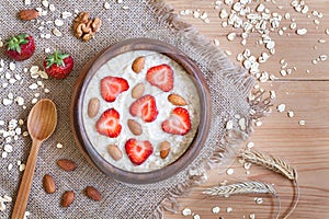 Healthy prepared oatmeal porridge breakfast with