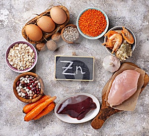 Healthy product sources of zinc. photo