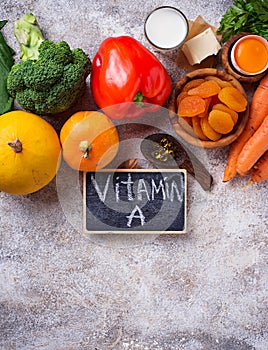 Healthy products rich in vitamin A