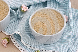 Healthy pudding made from the tapioca pearls and coconut milk.