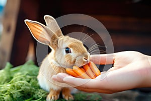 Healthy rabbit diet: hand feeding with carrot