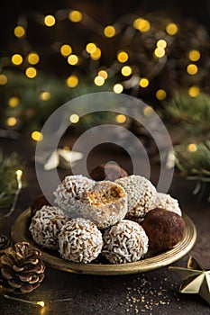 Healthy raw dates and coconut candies balls