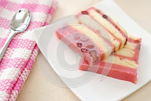 Healthy red bean cake with spoon photo