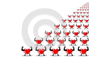 Healthy red heart team members exercising and showing muscles and strengths, isolated on white transparent background.
