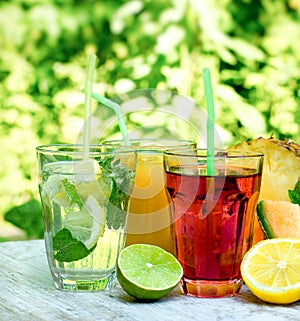 Healthy and refreshing beverages drinks made with fresh organic fruits