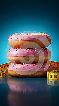 Healthy resolve Measuring tape binds donut, representing commitment to weight loss