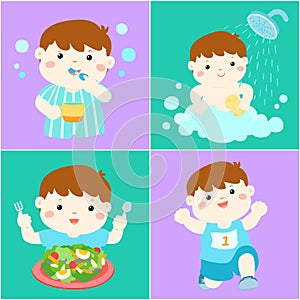 Daily healthy routine for boy cartoon