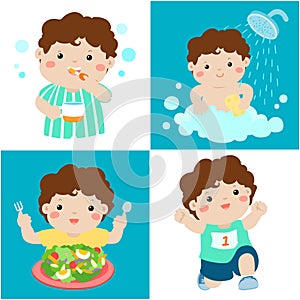 Daily healthy routine for boy cartoon