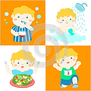 Daily healthy routine for boy cartoon