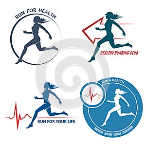 Healthy Run Emblem and Logo Set