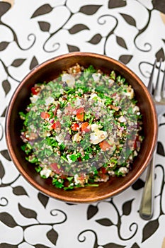 Healthy salad bowl from above