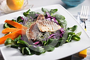 Healthy salad with mackerel and vegetables