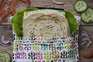 Healthy sandwich in a eco-friendly durable reusable sandwich bag