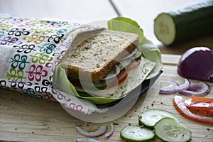 Healthy sandwich in a eco-friendly durable reusable sandwich bag